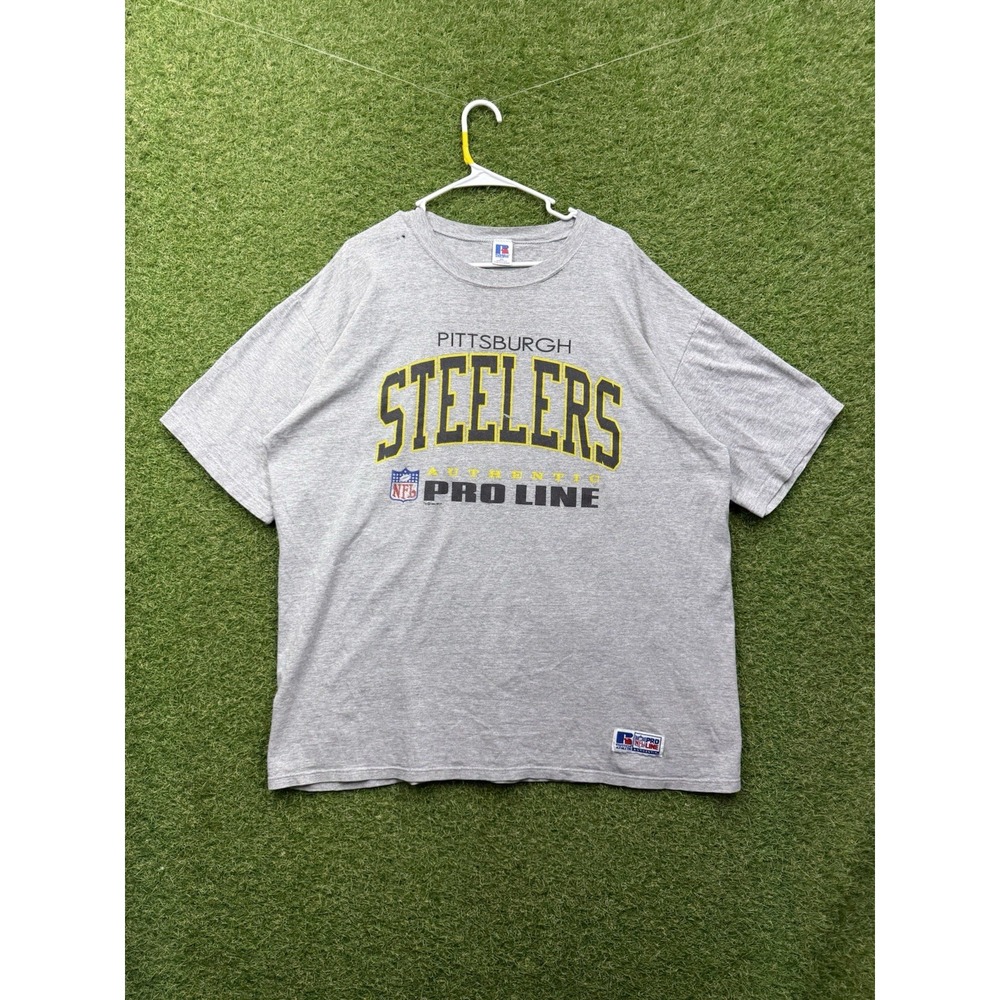 Vintage Pittsburgh Steelers Shirt Mens 2XL Russell Athletic Gray NFL Pro Line